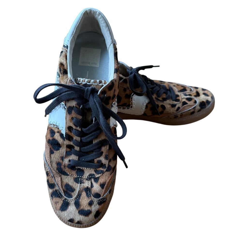 Dolce Vita Notice Stitch Brown Leopard Print Genuine Calf Hair Sneakers Size 9 - Picture 16 of 16